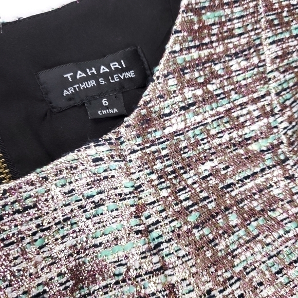 Tahari Arthur Levine Rose Gold Teal Shimmer Dress Sz 6 - Picture 14 of 16